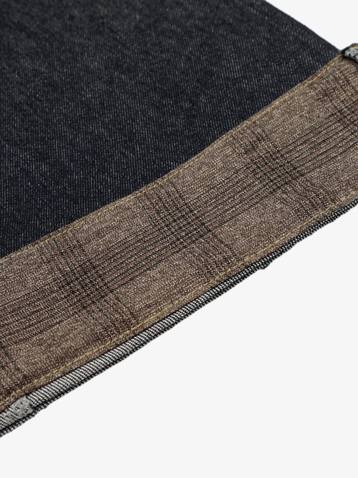 Denim Vintage Patchwork Plaid Cuffed Straight-Leg Jeans