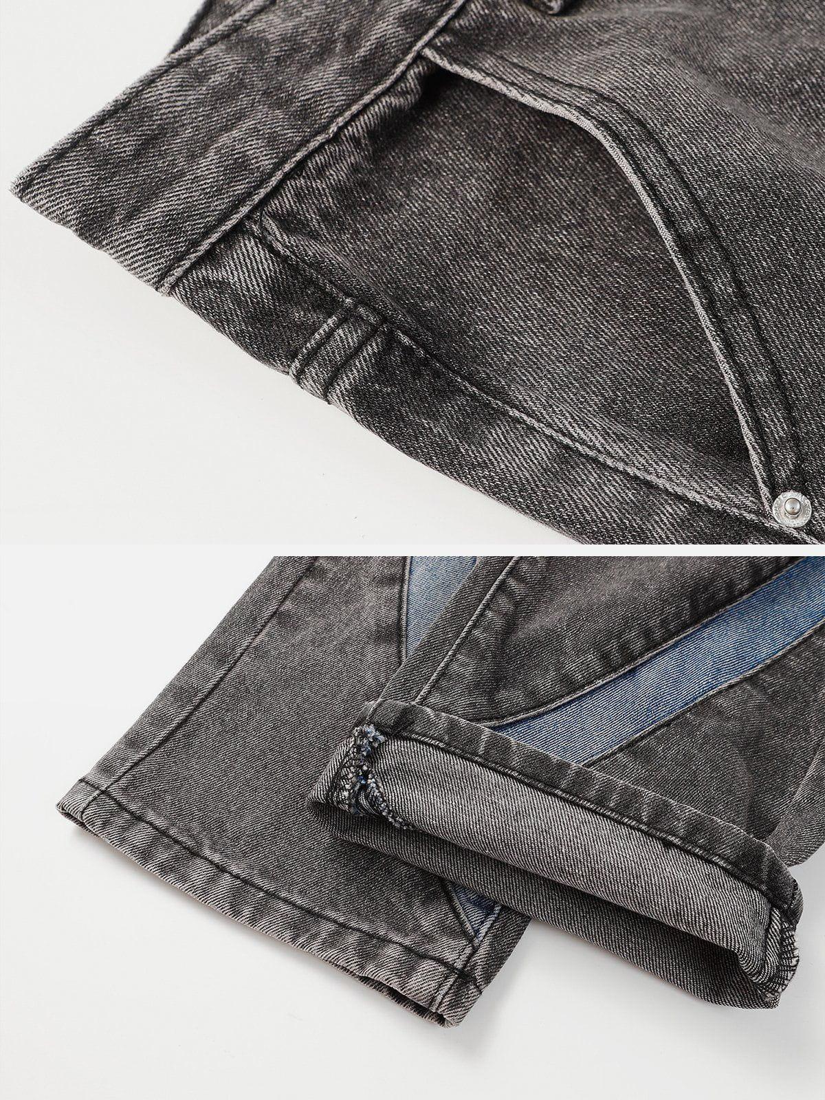 Cambered Patchwork Straight-Leg Jeans
