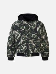 Camouflage Faux Two-Piece Hooded Bomber Jacket