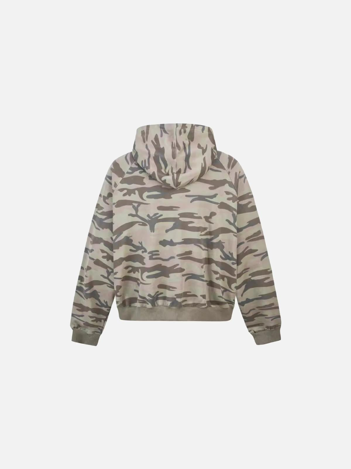Camouflage Sequin Letter Pattern Zipper Hoodie