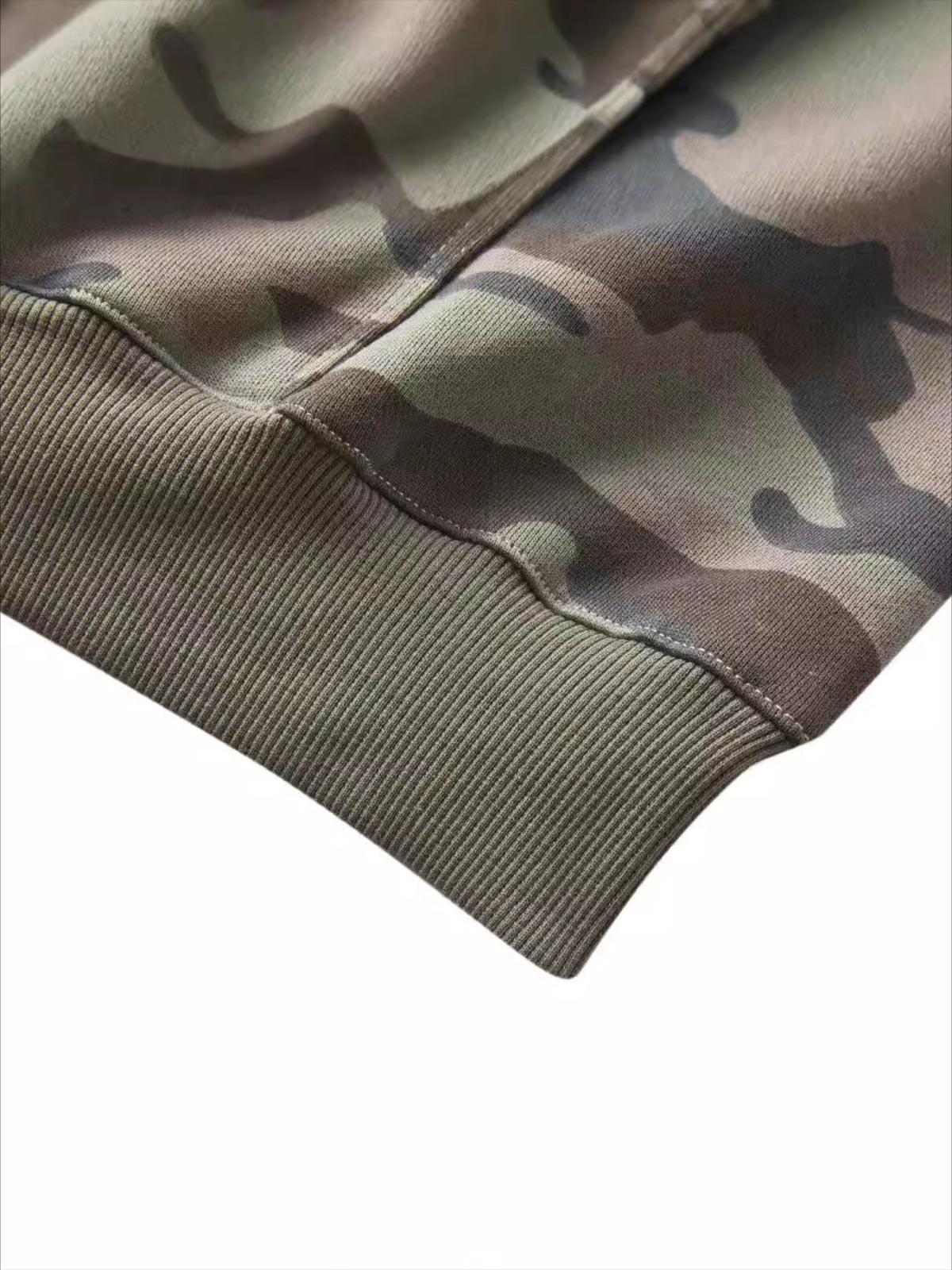 Camouflage Sequin Letter Pattern Zipper Hoodie