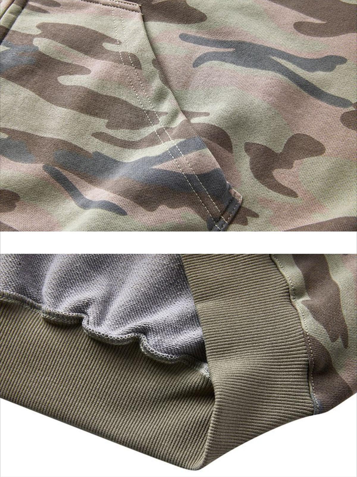 Camouflage Sequin Letter Pattern Zipper Hoodie