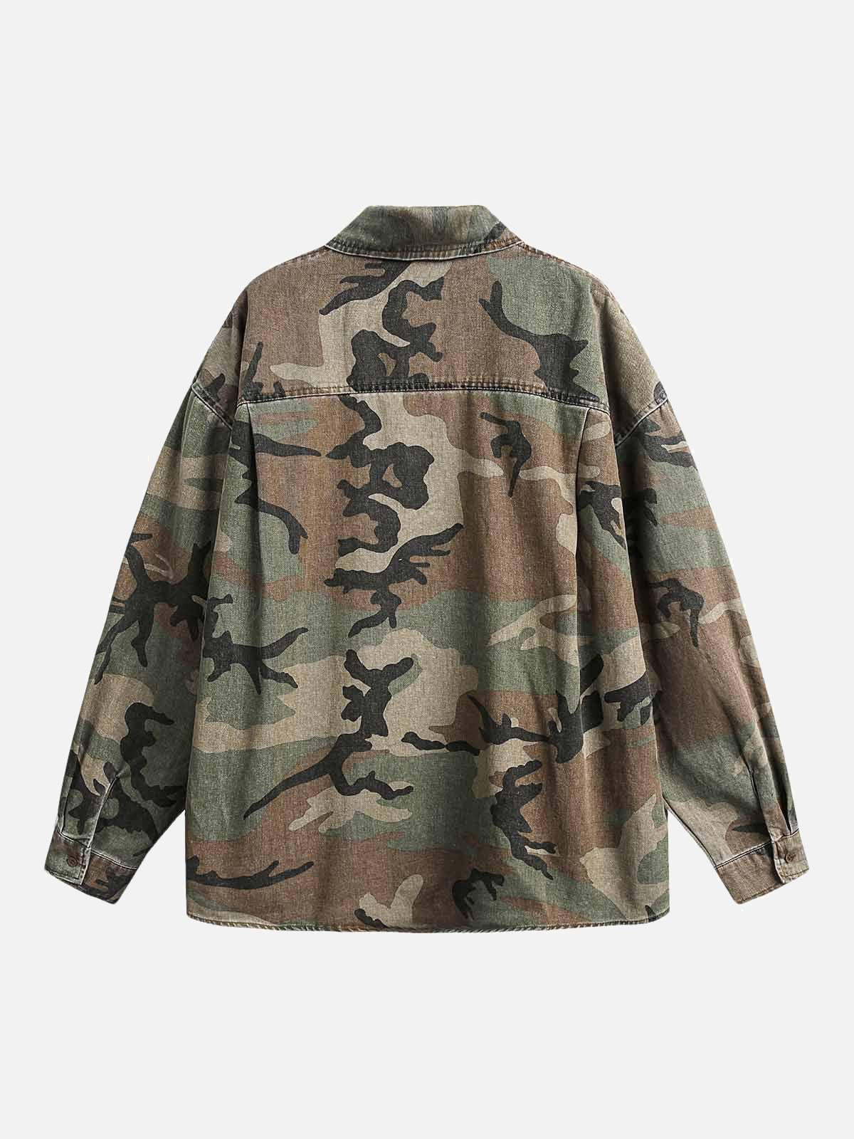 Camouflage Washed Distressed Denim Shirt