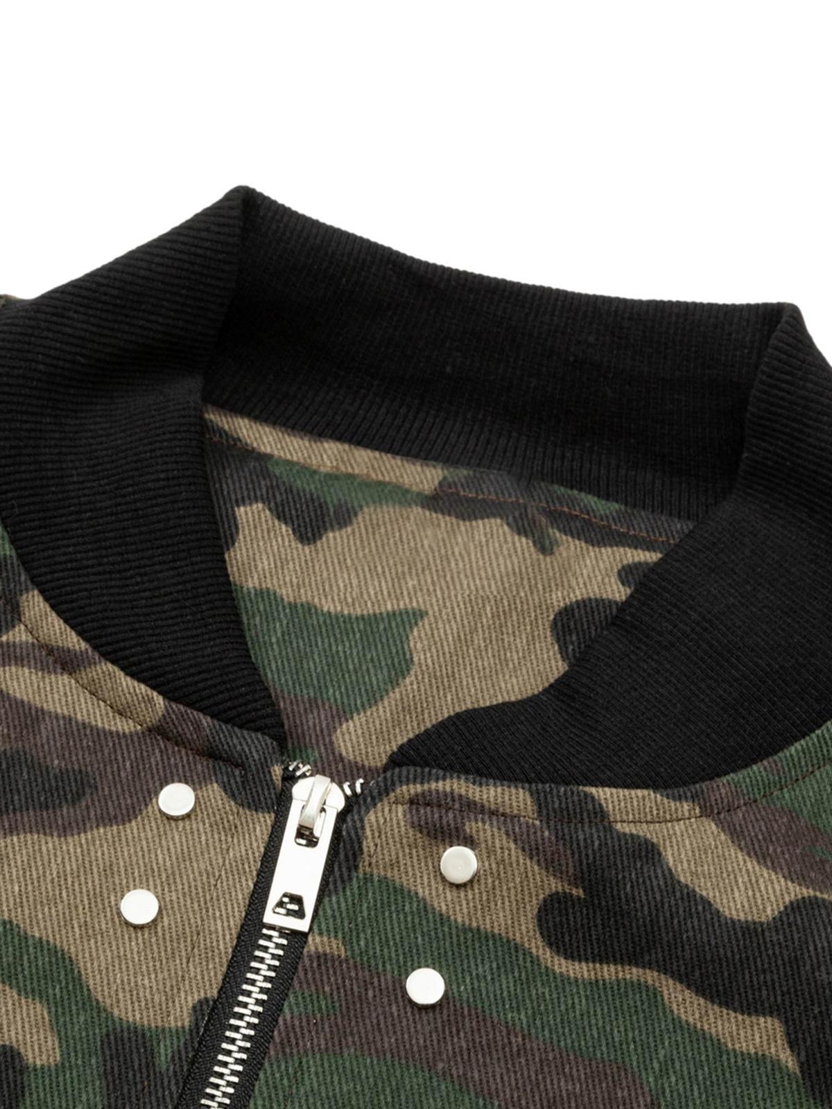 Cargo Camouflage Multi Zipper Bomber Jacket