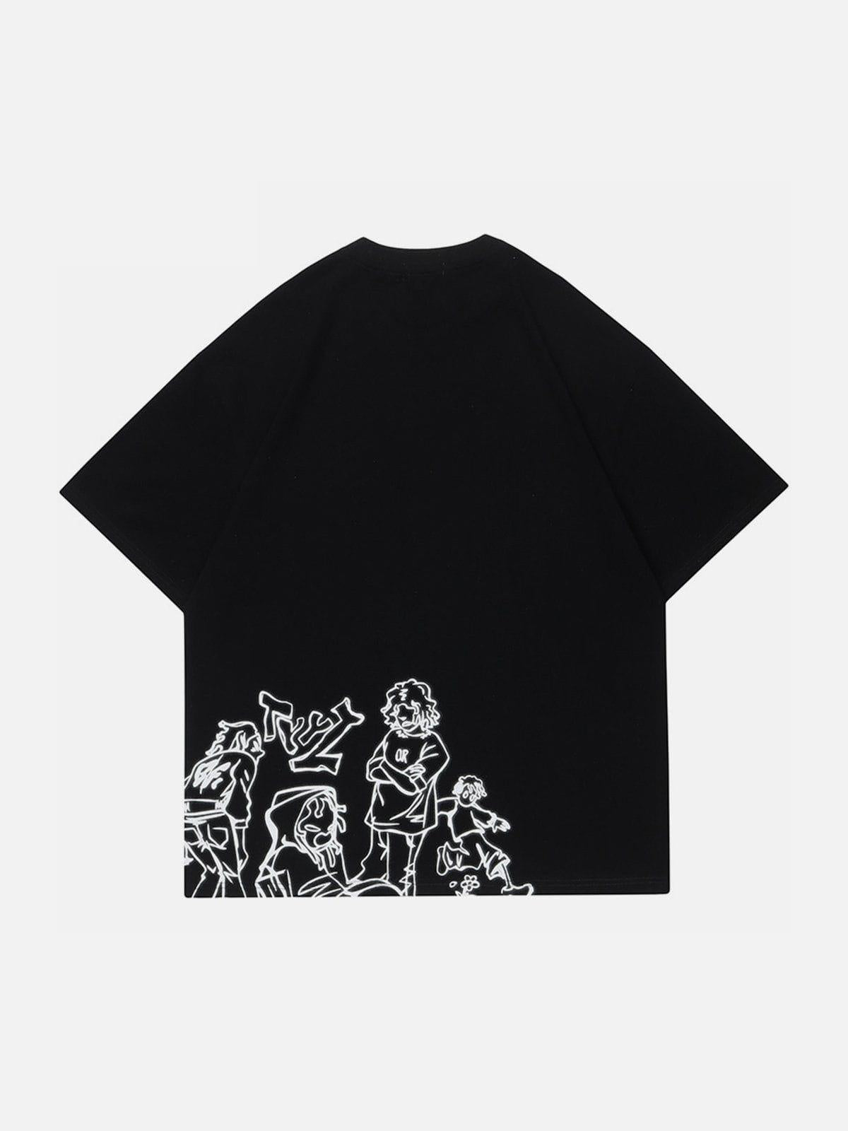 Cartoon Line Character Print Tee