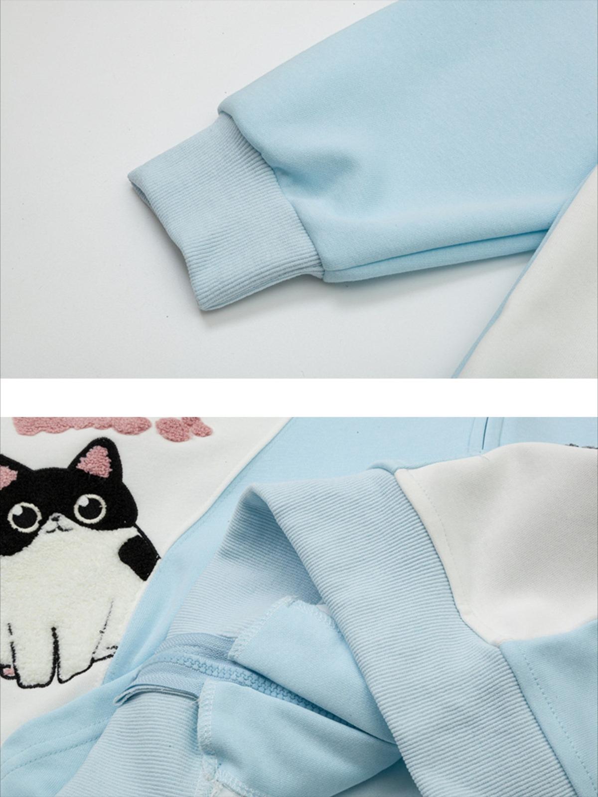 Cat Contrast Color Hoodie