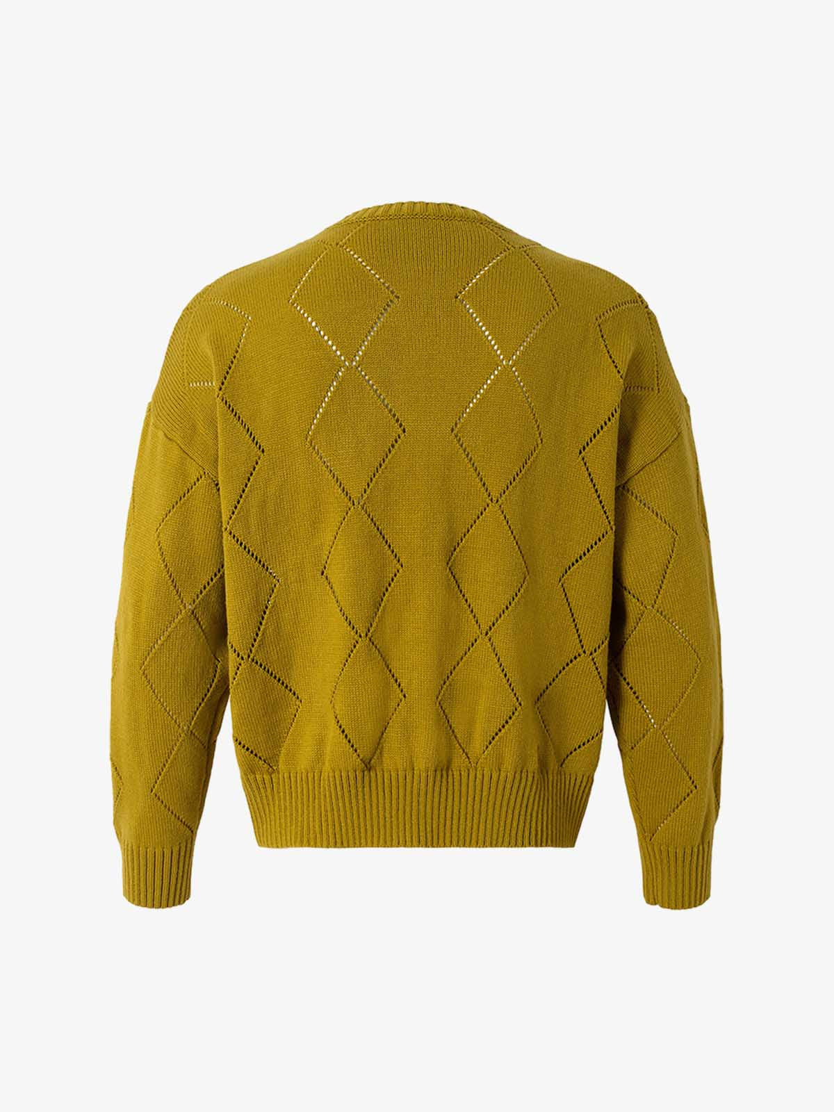 Retro Diamond Check Hollow Knit Cardigan Sweater