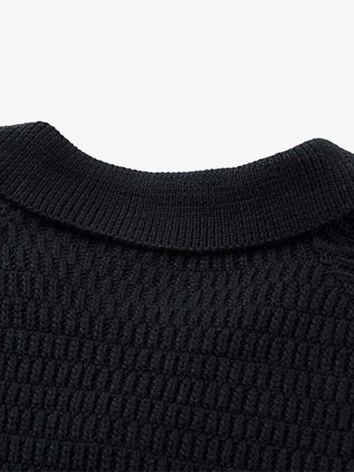 Retro Knitted Lapel V-Neck Contrast Striped Sweater