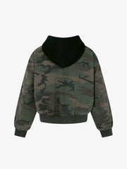 Retro Camouflage Faux Two-Piece Bomber Jacket