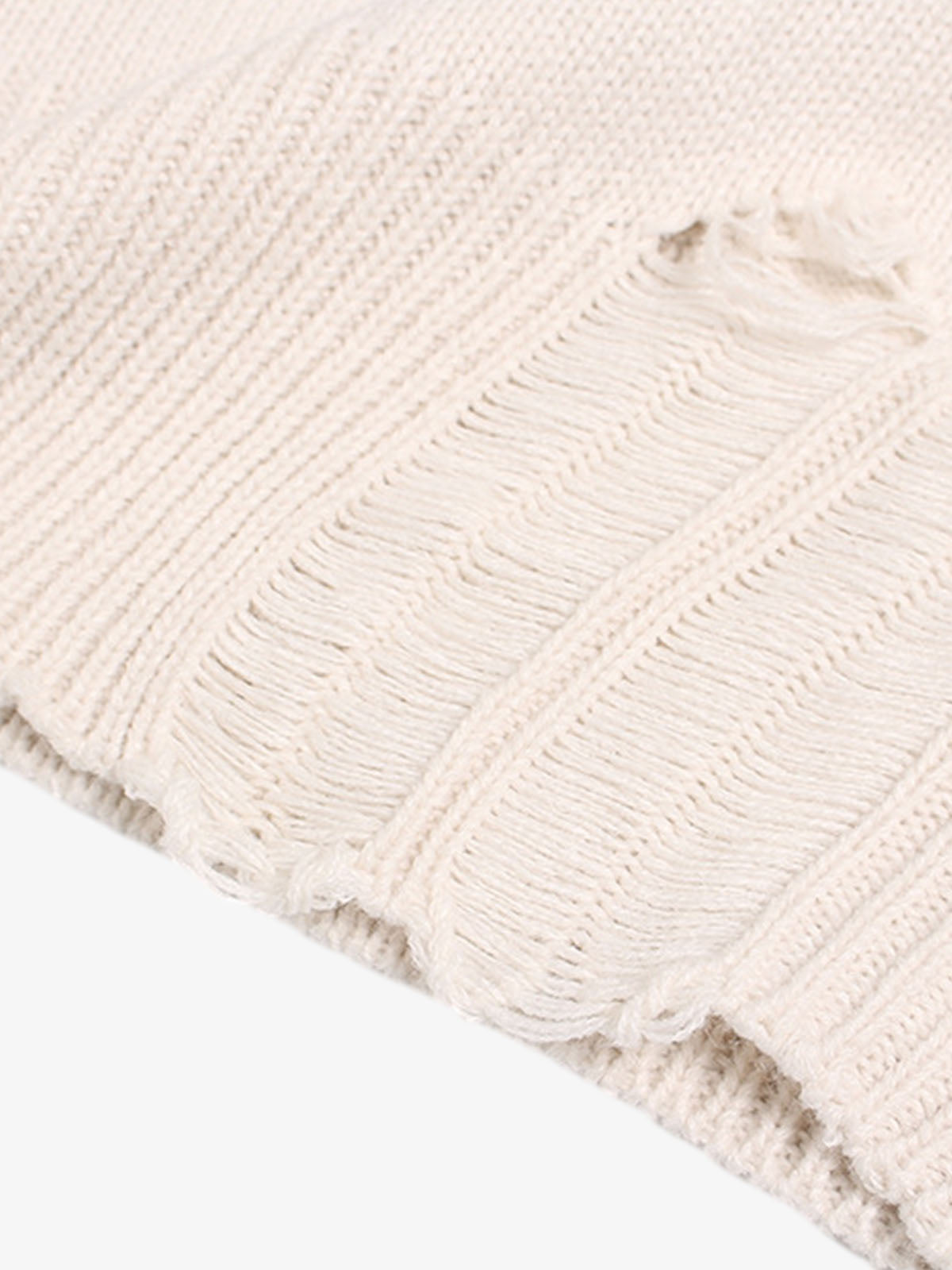 Distressed Ripped-Edge Turtleneck Diamond Star Zipper Knitted Sweater
