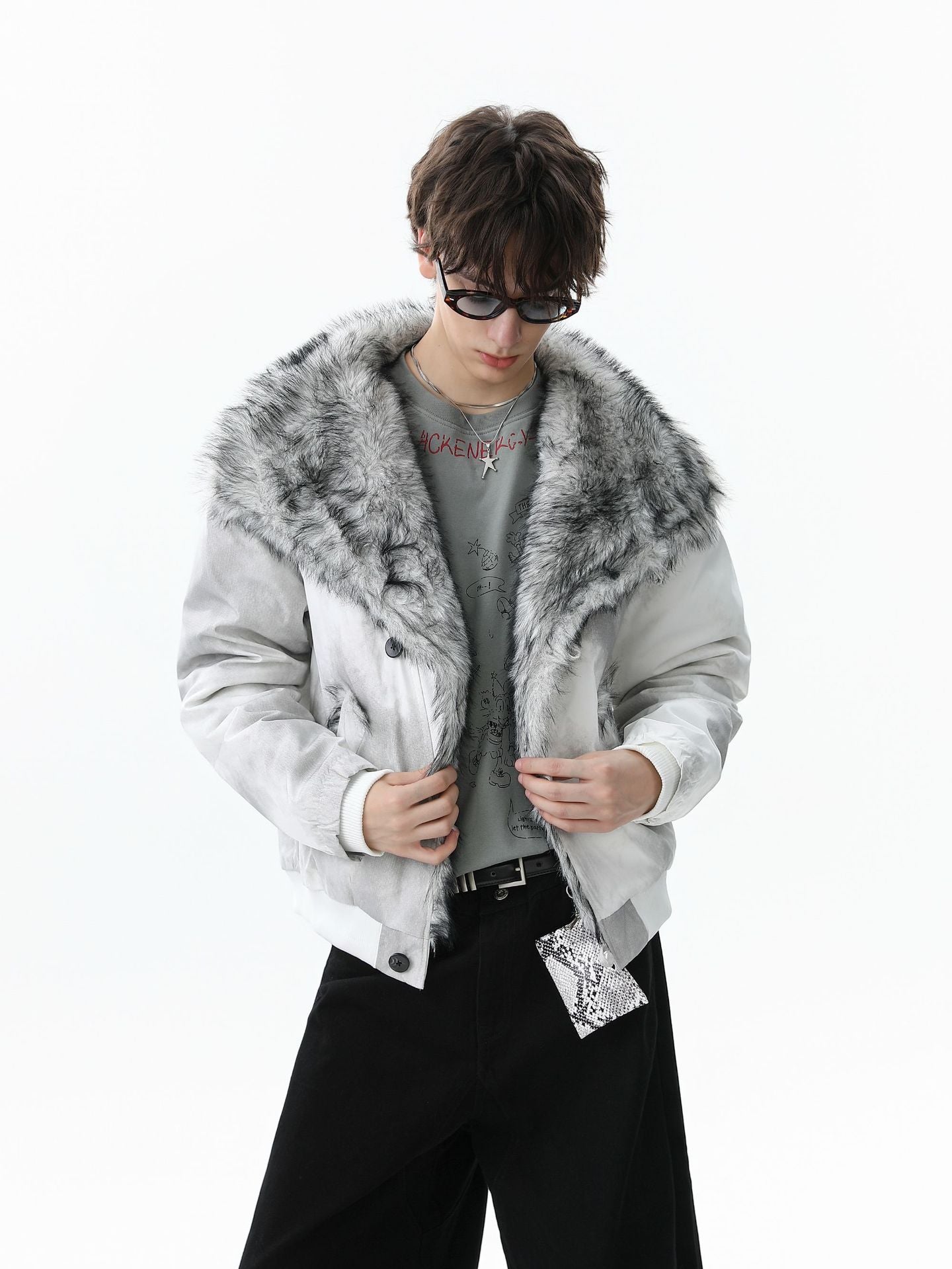 Vintage Dirty Dyed Washed Faux Fur Collar Padded Jacket