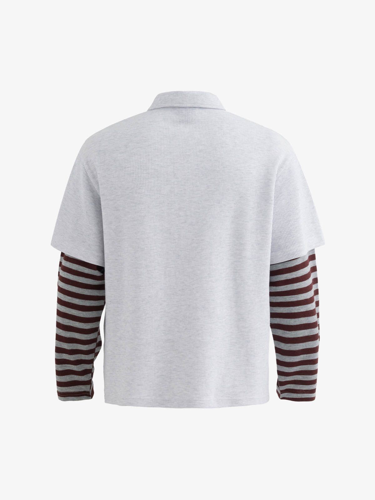 Jersey Waffle Faux Two-Piece Lapel Collar Striped Sweatshirt