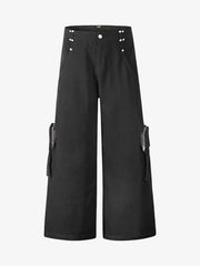 Street Metal Stud Zipper Multi-Pocket Workwear Casual Pants