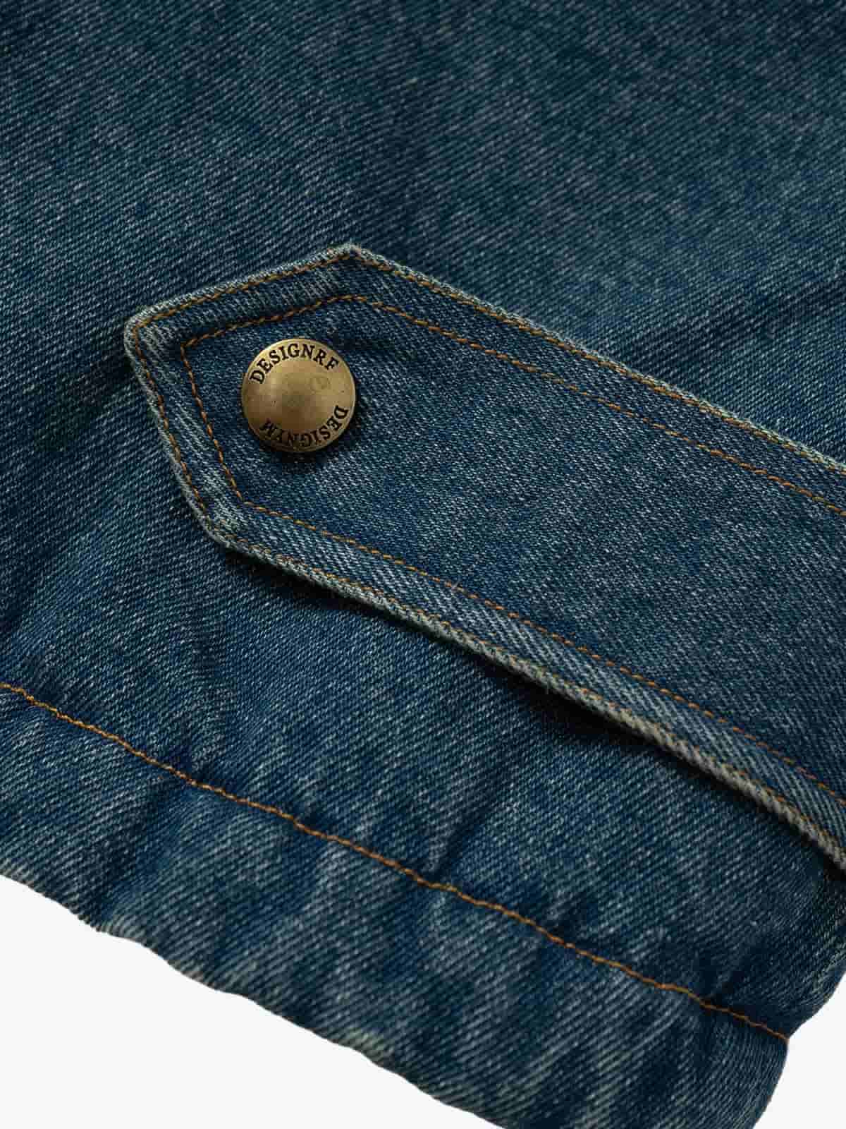 Street Retro Fur Patchwork Washed Denim Cotton Jacket