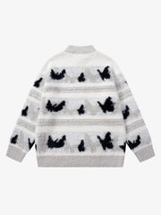 Contrast Stripe Butterfly Jacquard Half-zip Sweater