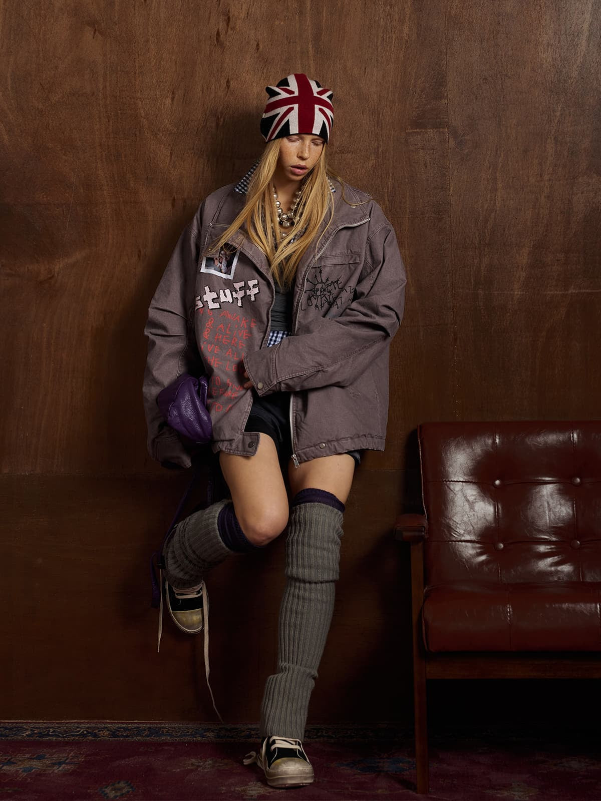 Street Graffiti Distressed High-Neck Padded Cotton Jacket
