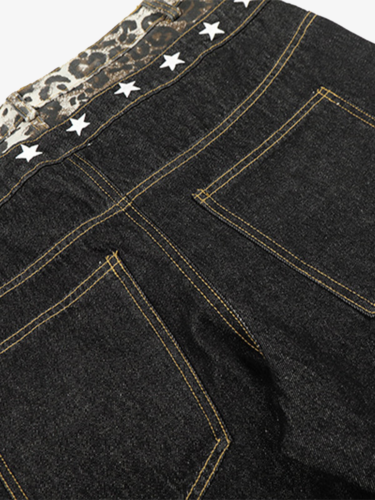 Leopard Star Print Double Waist Tie Jeans