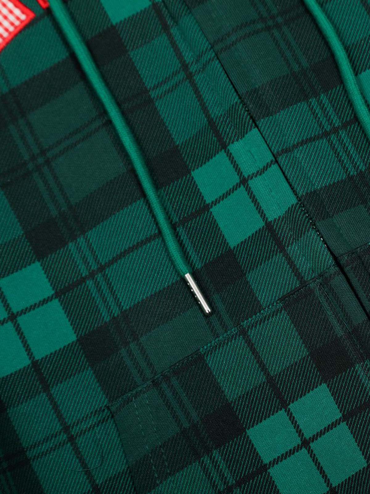Retro Plaid Patch Embroidered Cardigan Hooded Sweatshirt