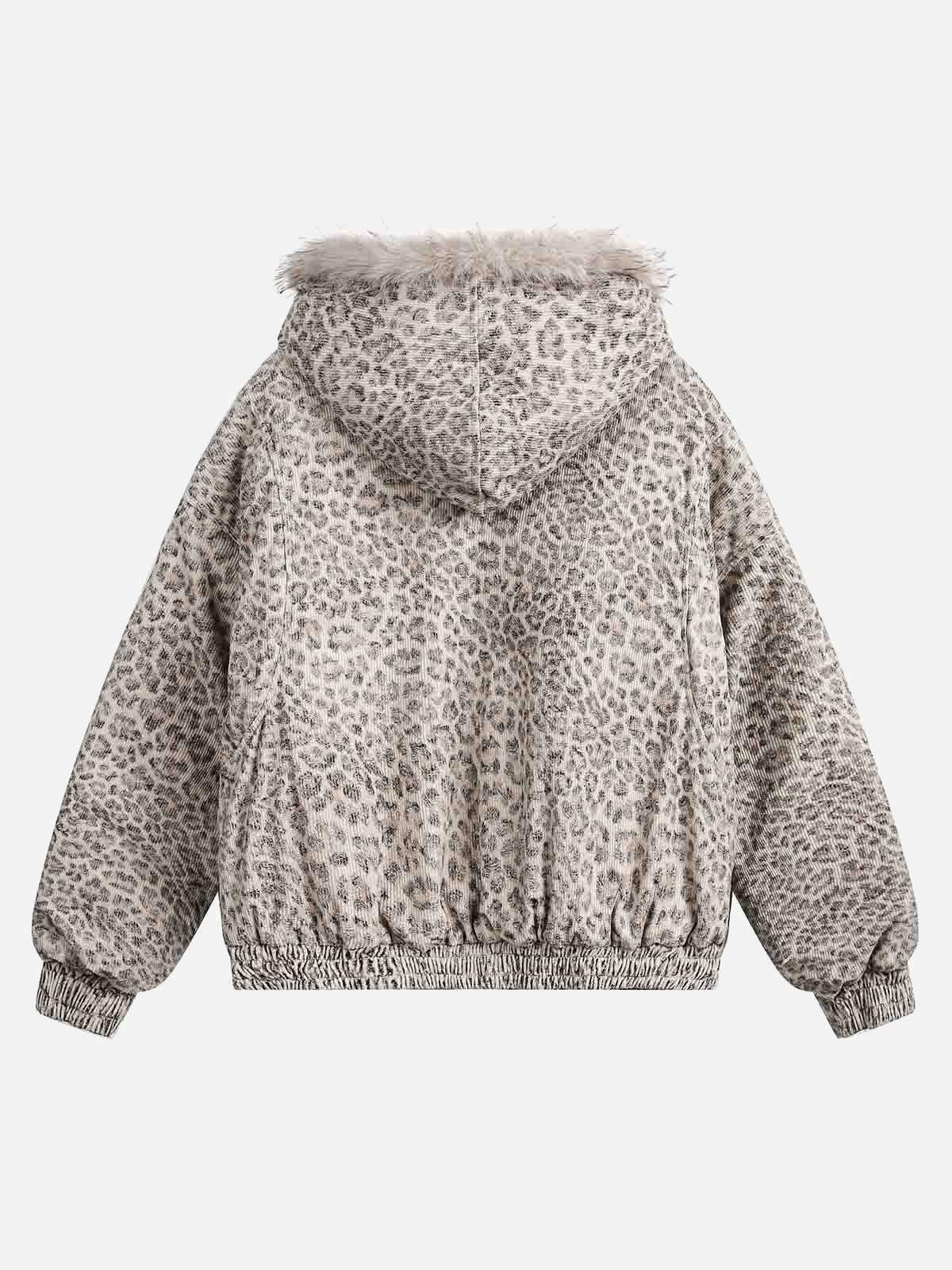 Cheetah Print Mink Fur Hooded Jacket