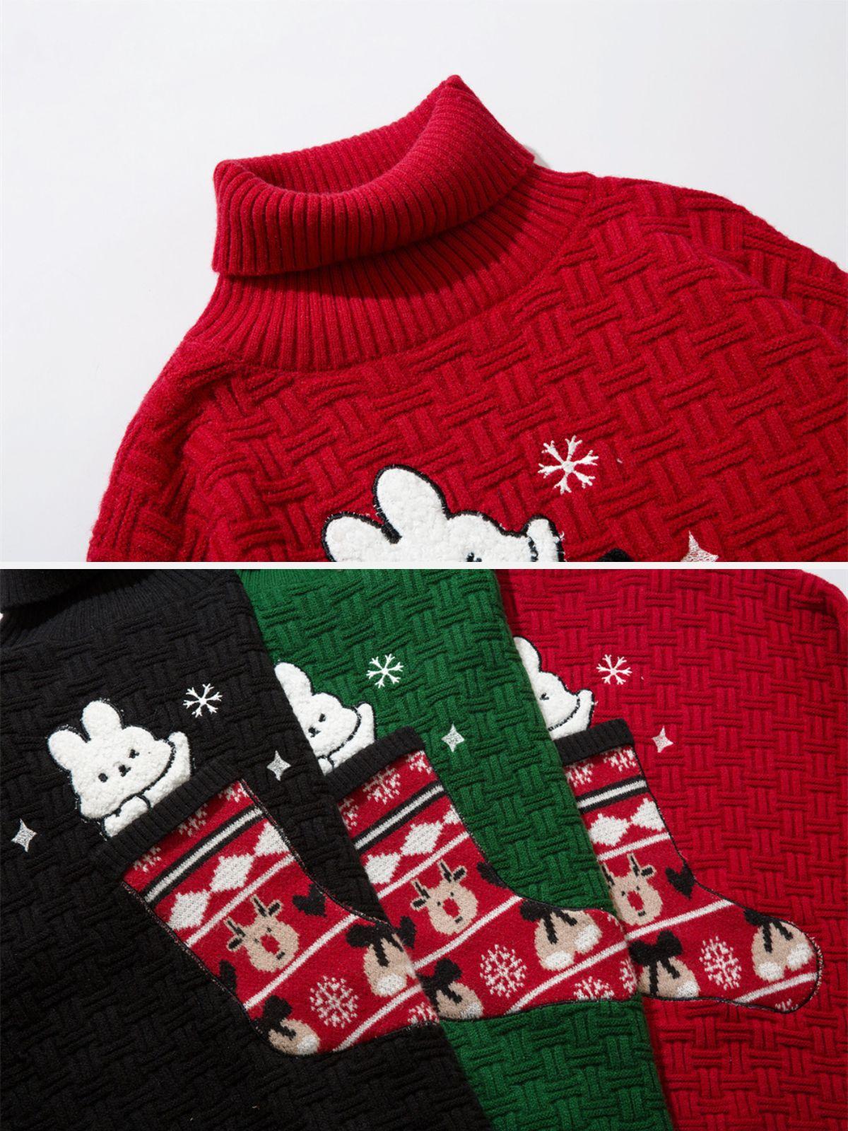 Christmas Socks and Rabbit Print Sweater