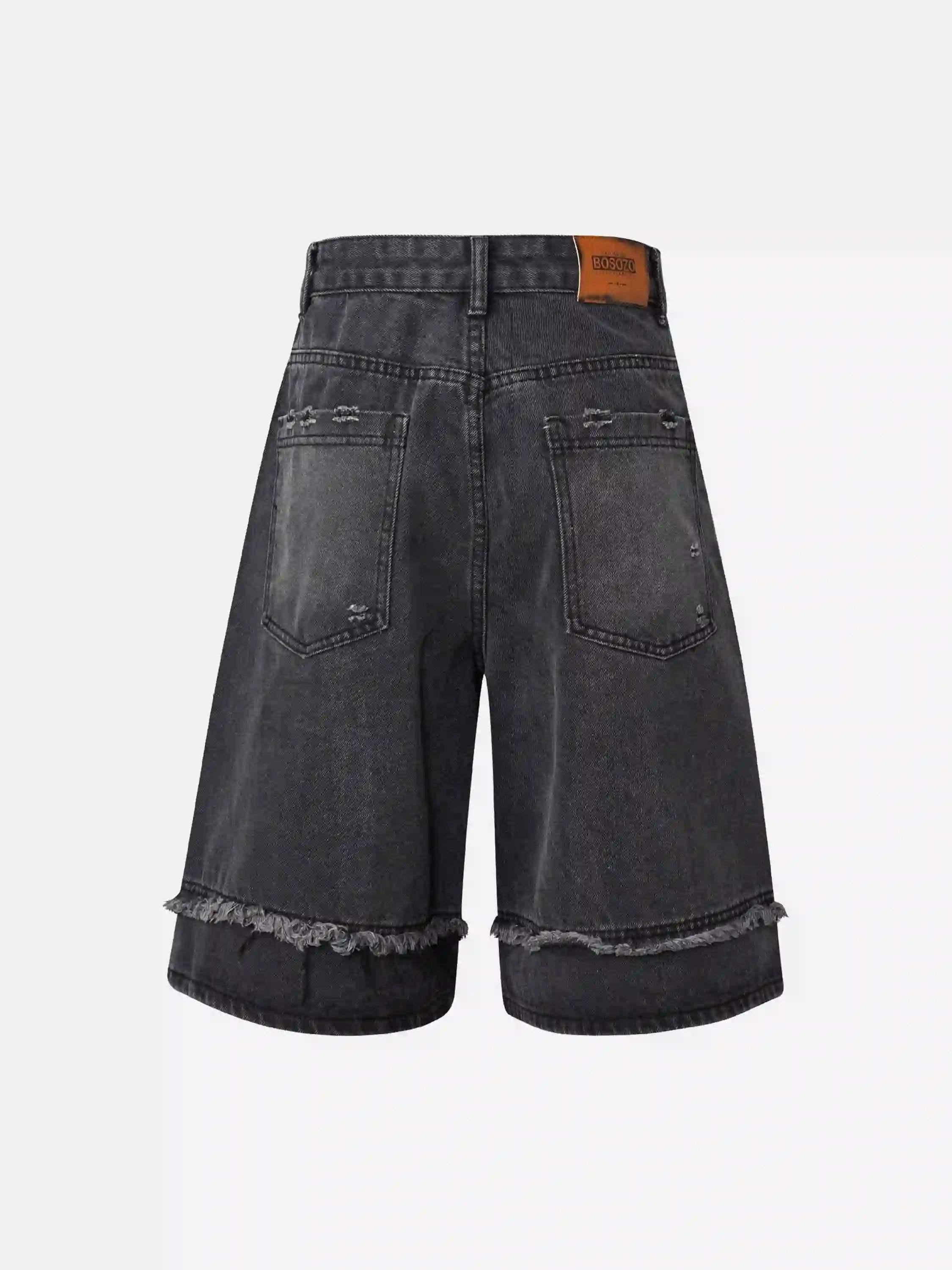 Clean Fit Whisker Patchwork Cropped Denim Jorts