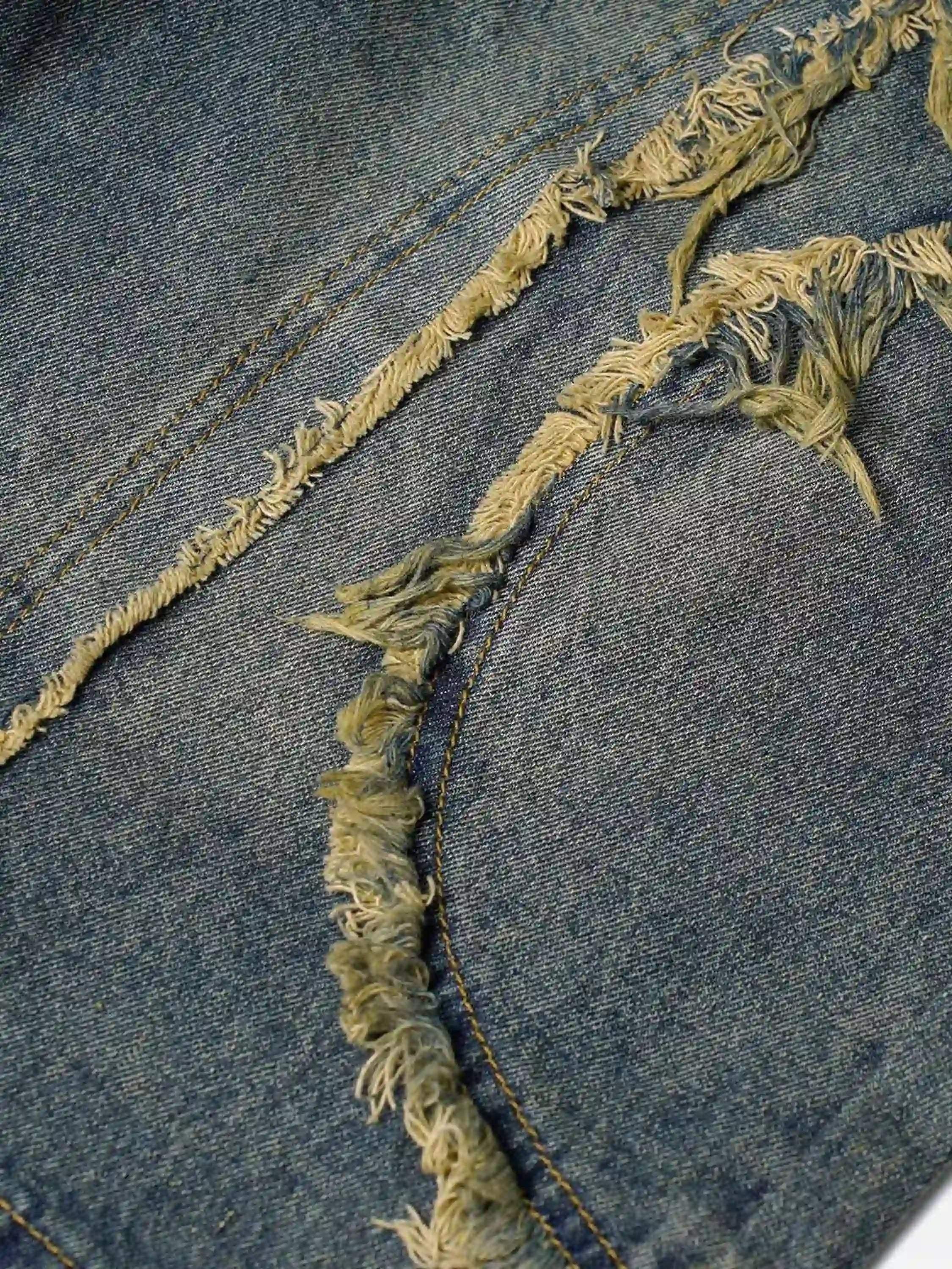 Clean Fit Whisker Patchwork Cropped Denim Jorts