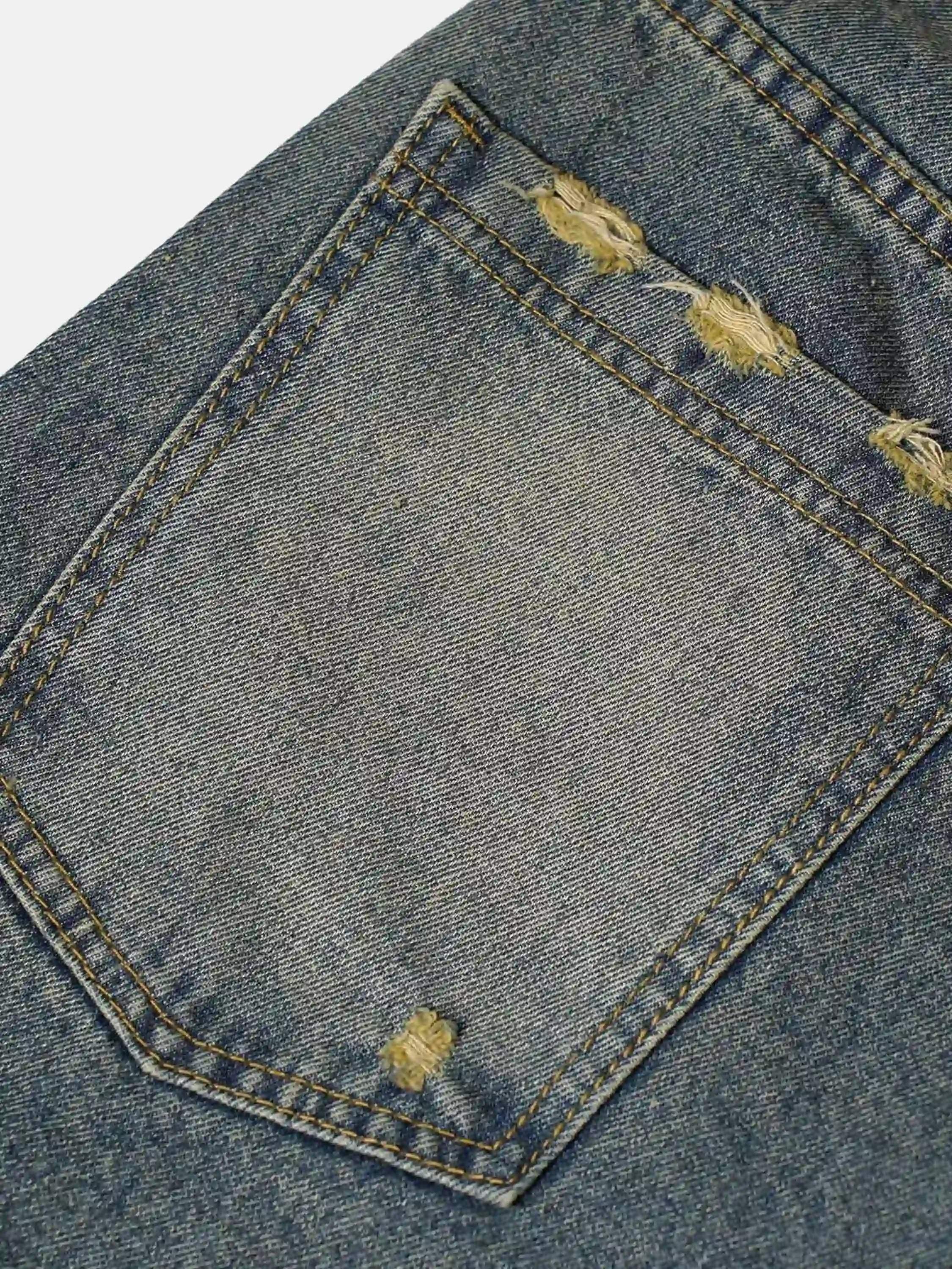 Clean Fit Whisker Patchwork Cropped Denim Jorts