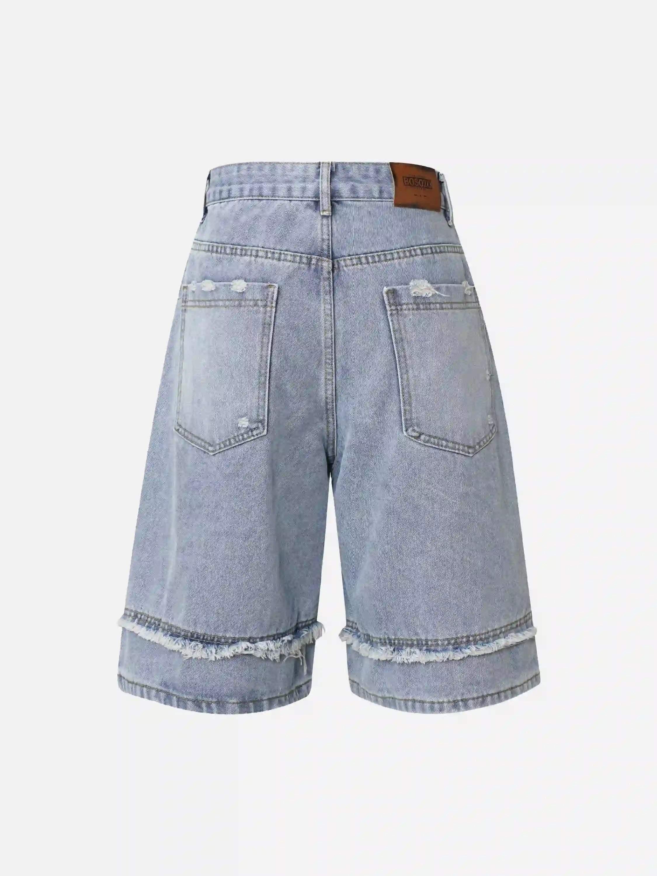 Clean Fit Whisker Patchwork Cropped Denim Jorts