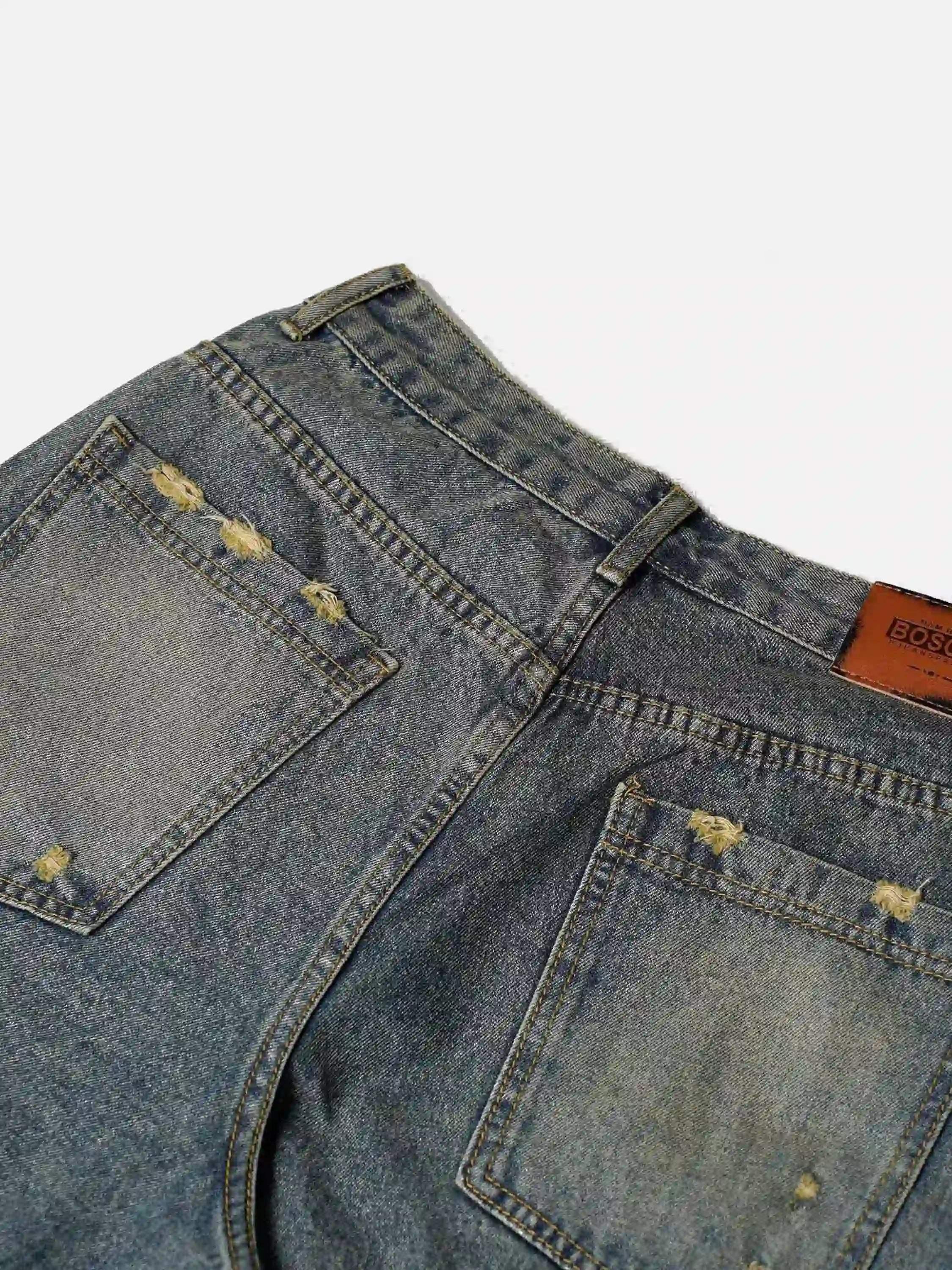 Clean Fit Whisker Patchwork Cropped Denim Jorts