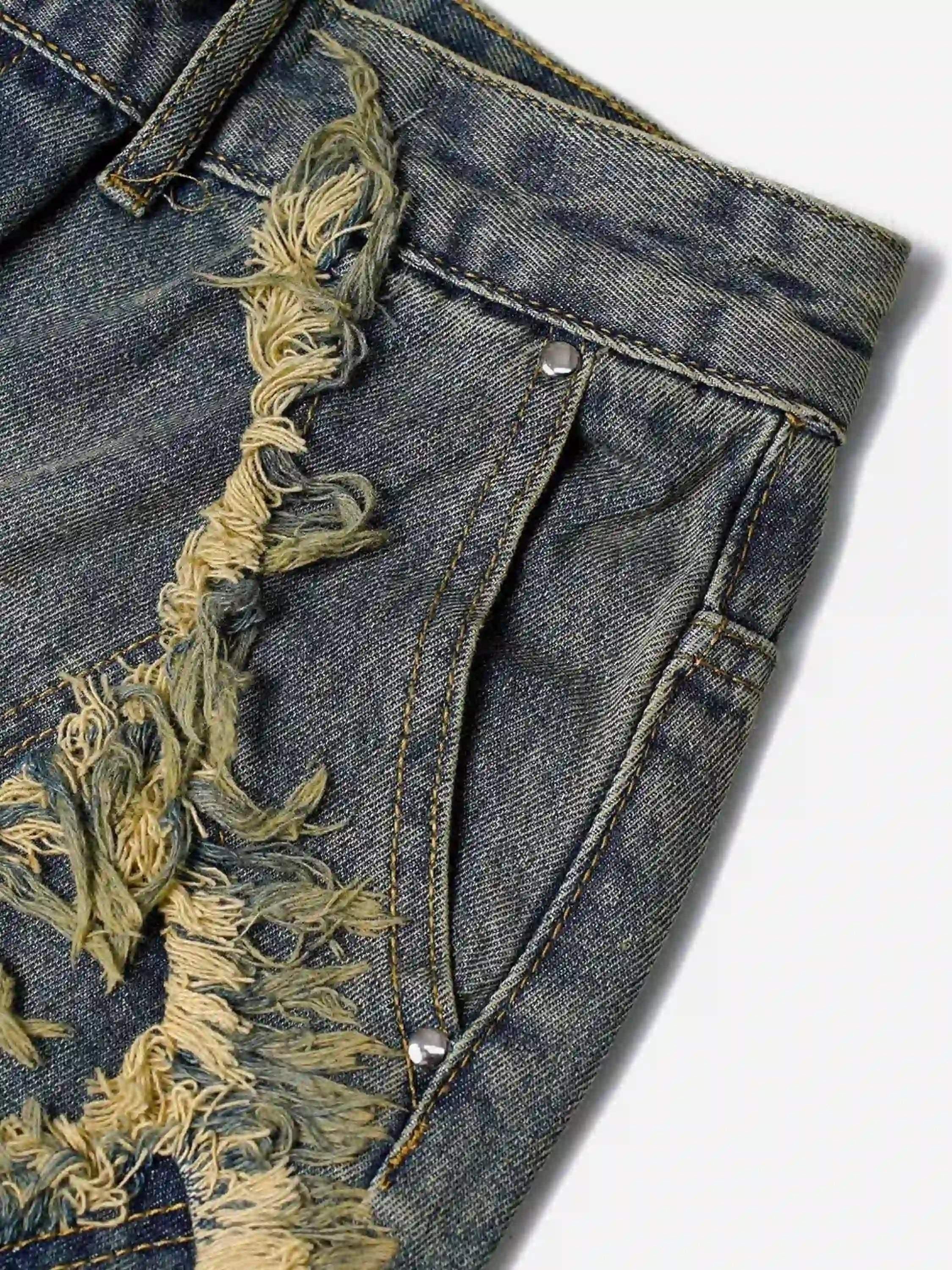 Clean Fit Whisker Patchwork Cropped Denim Jorts
