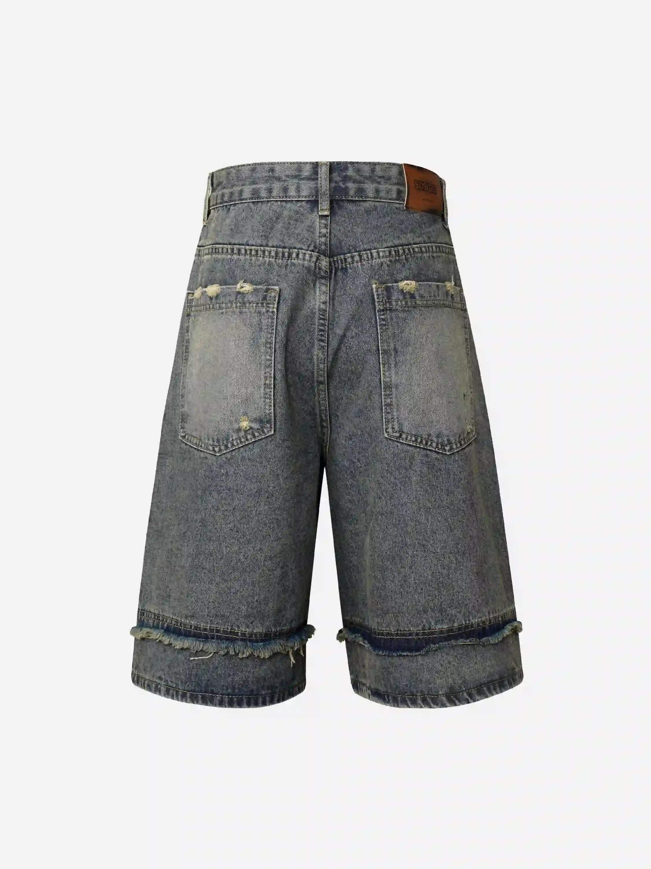 Clean Fit Whisker Patchwork Cropped Denim Jorts
