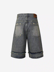 Clean Fit Whisker Patchwork Cropped Denim Jorts