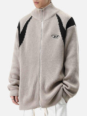 Color Block Zipper Sweater Jacket