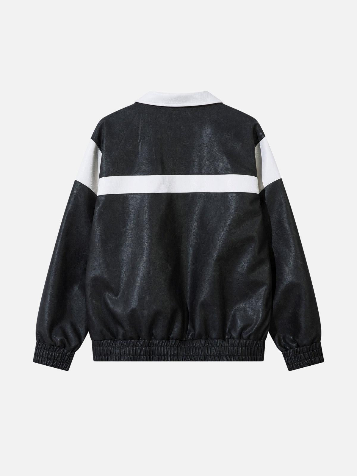 Color Blocking Stripe Faux Leather Jacket