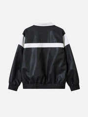Color Blocking Stripe Faux Leather Jacket