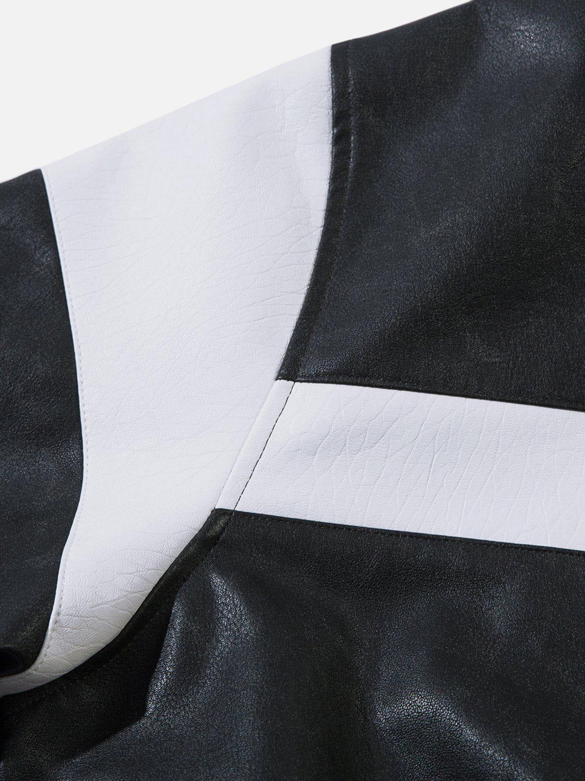 Color Blocking Stripe Faux Leather Jacket