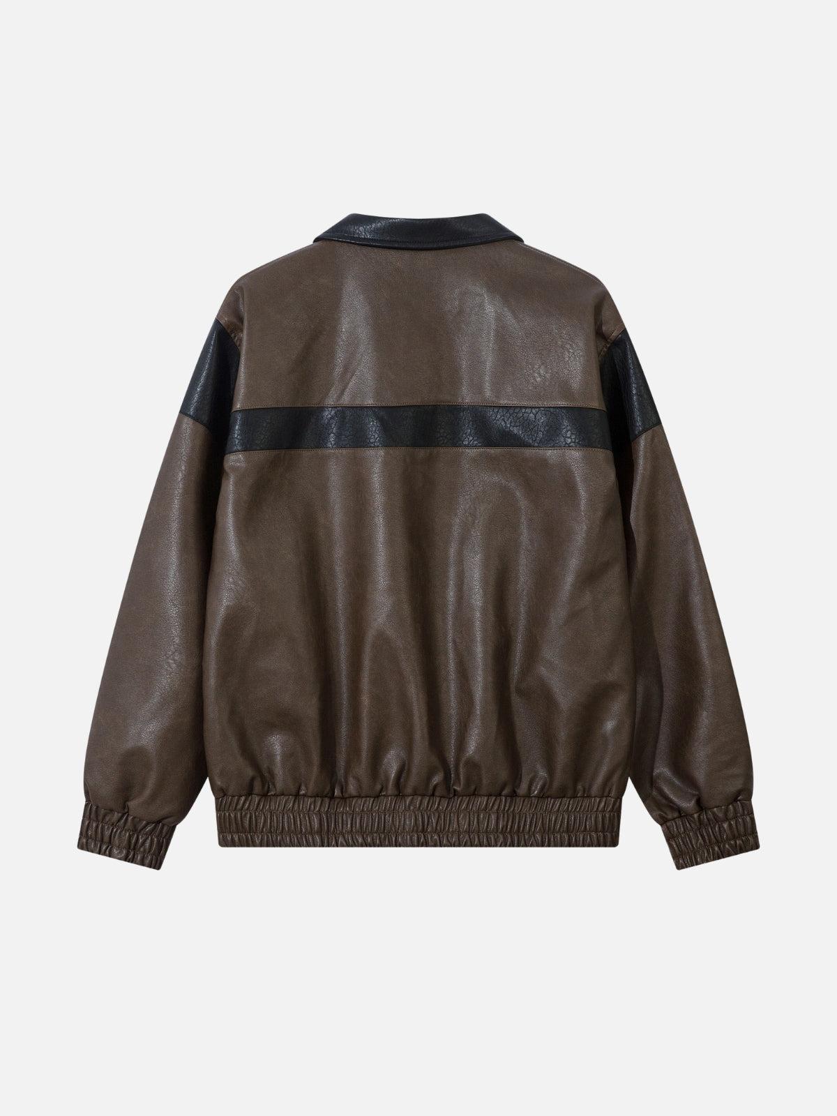 Color Blocking Stripe Faux Leather Jacket