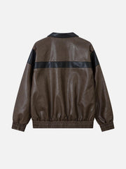 Color Blocking Stripe Faux Leather Jacket