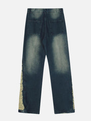 Colorblock Side Embroidery Jeans