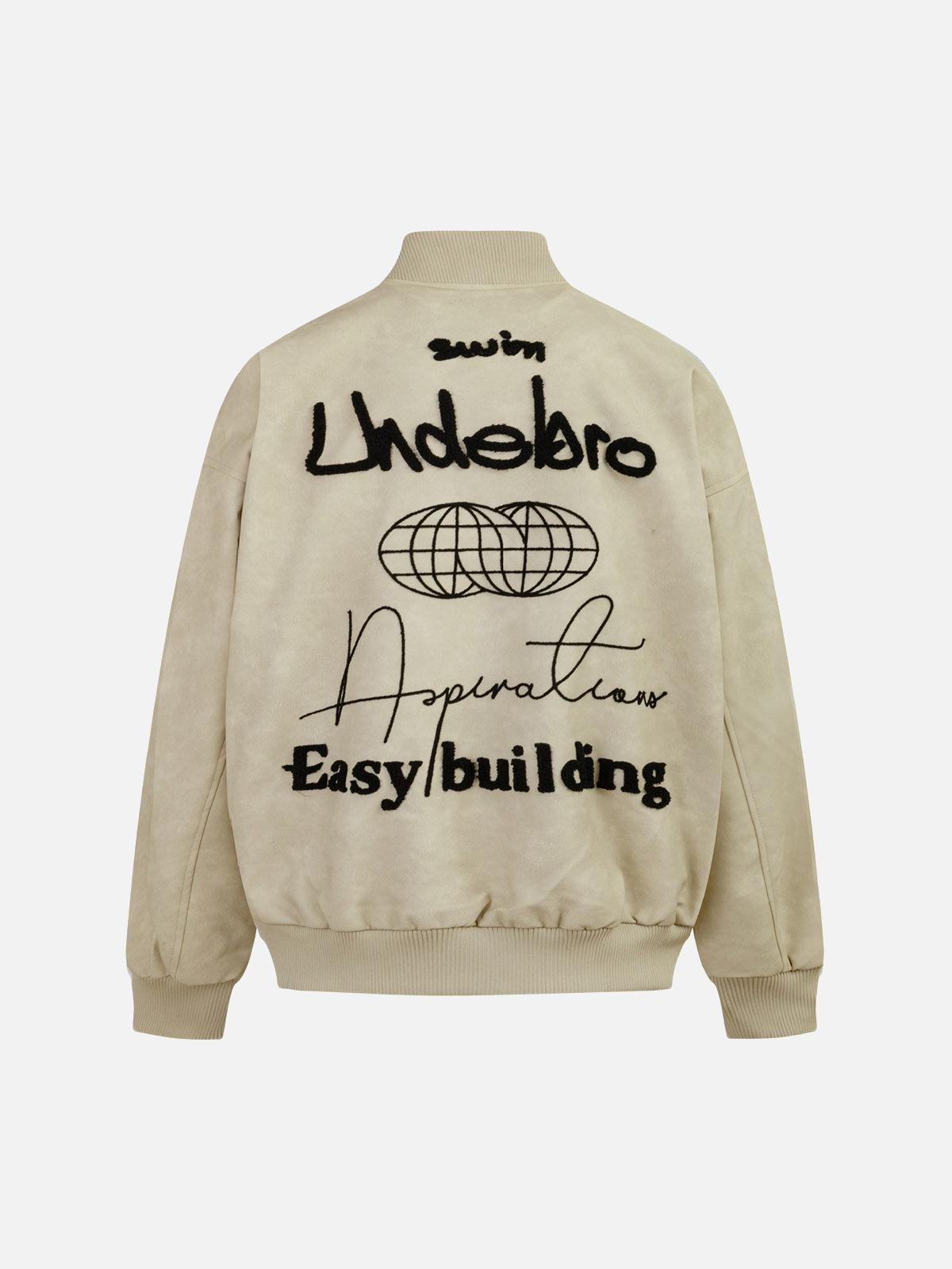 Contrast Color Embroidery Bomber Jacket