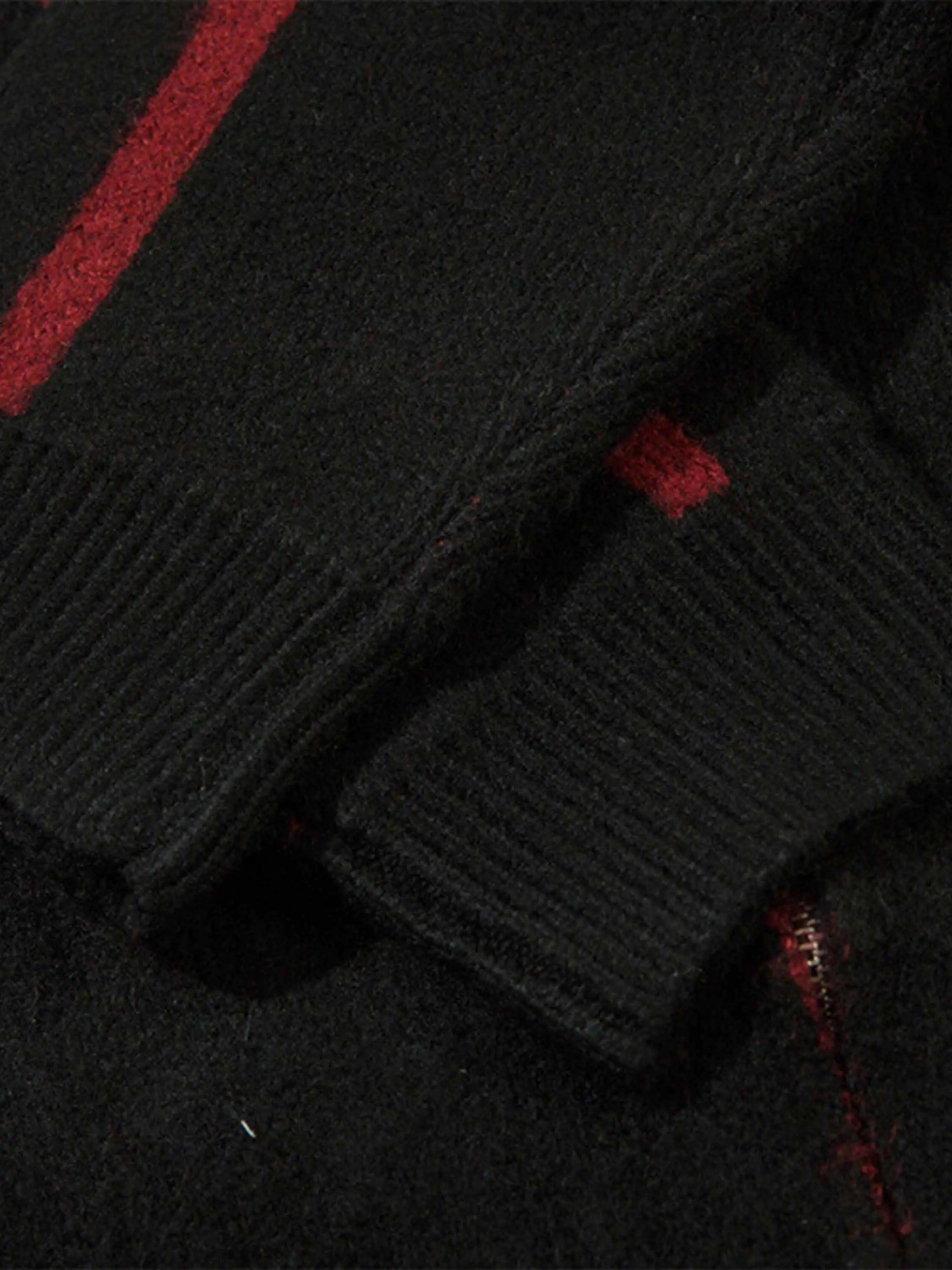 Contrast Color Racing Zip-Up Cardigan