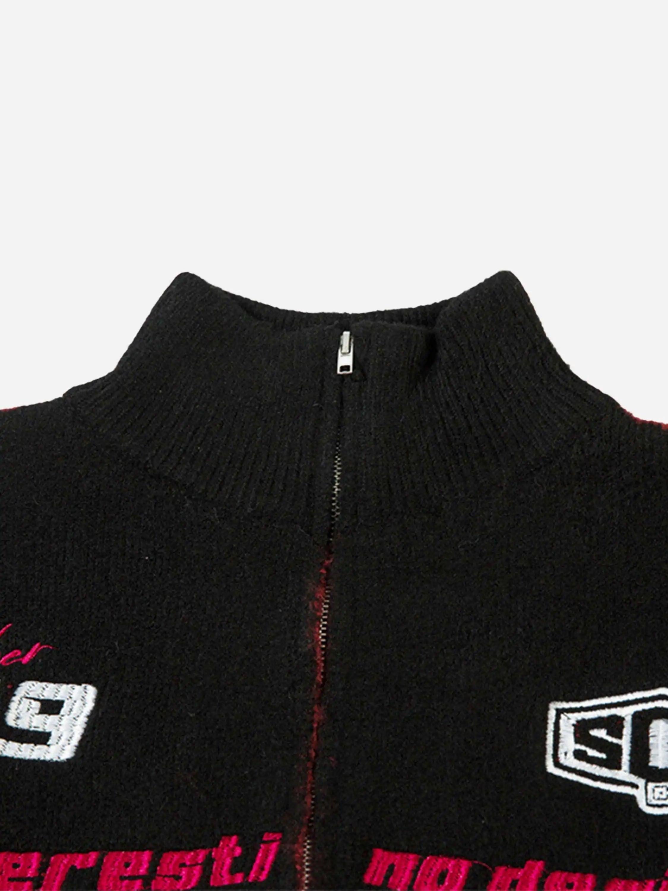 Contrast Color Racing Zip-Up Cardigan