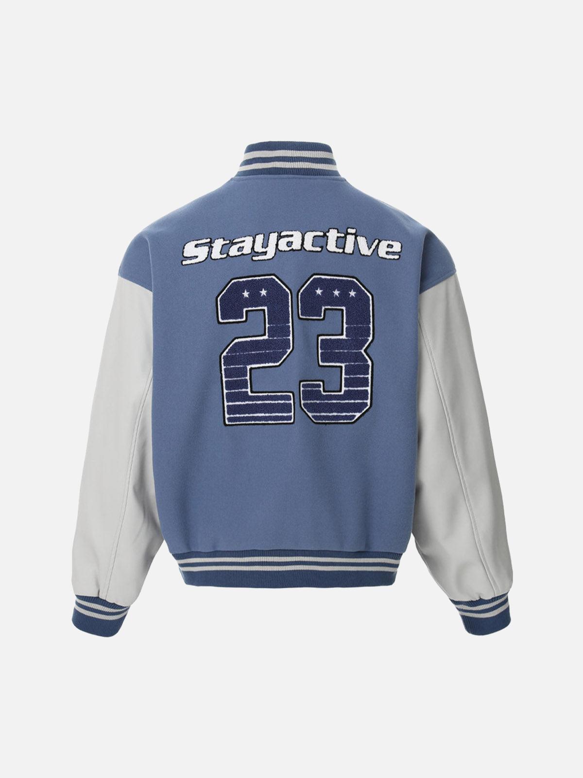 Contrast Color Stitching Embroidery Bomber Jacket
