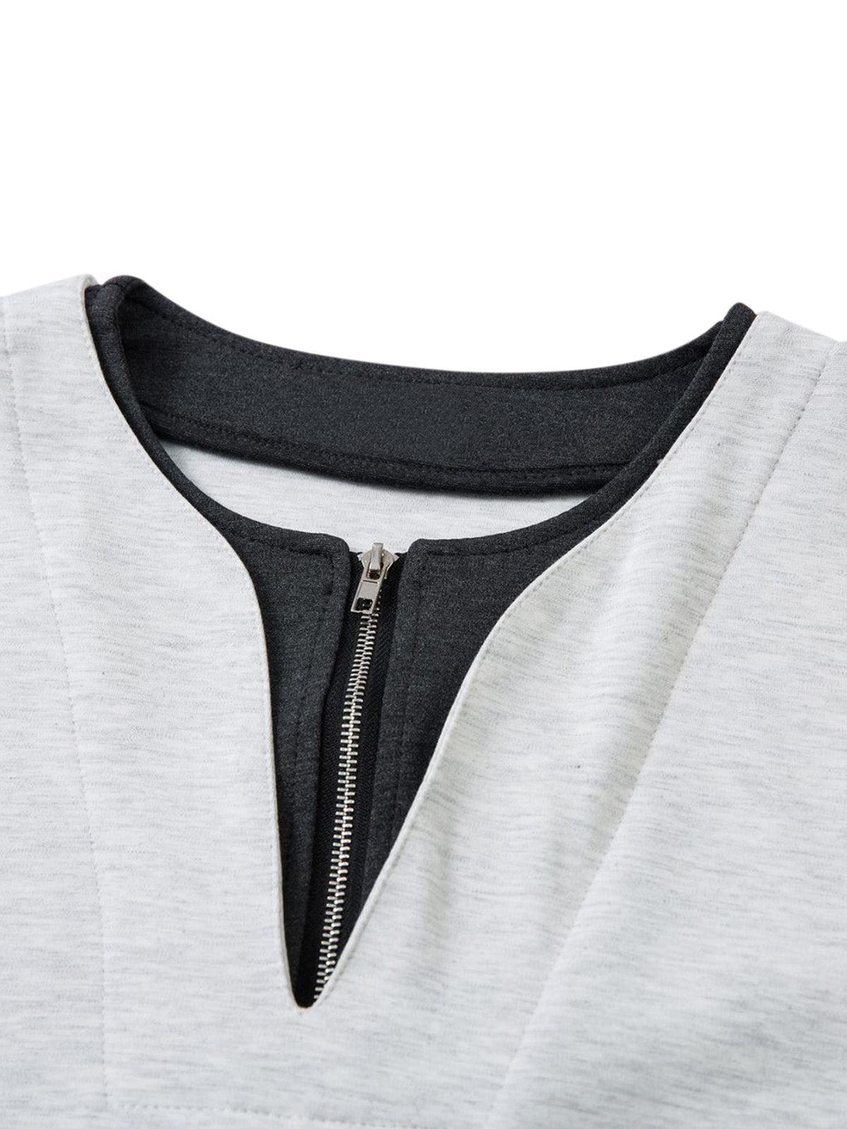 Contrast Color Stitching Faux Two-Piece T-Shirt