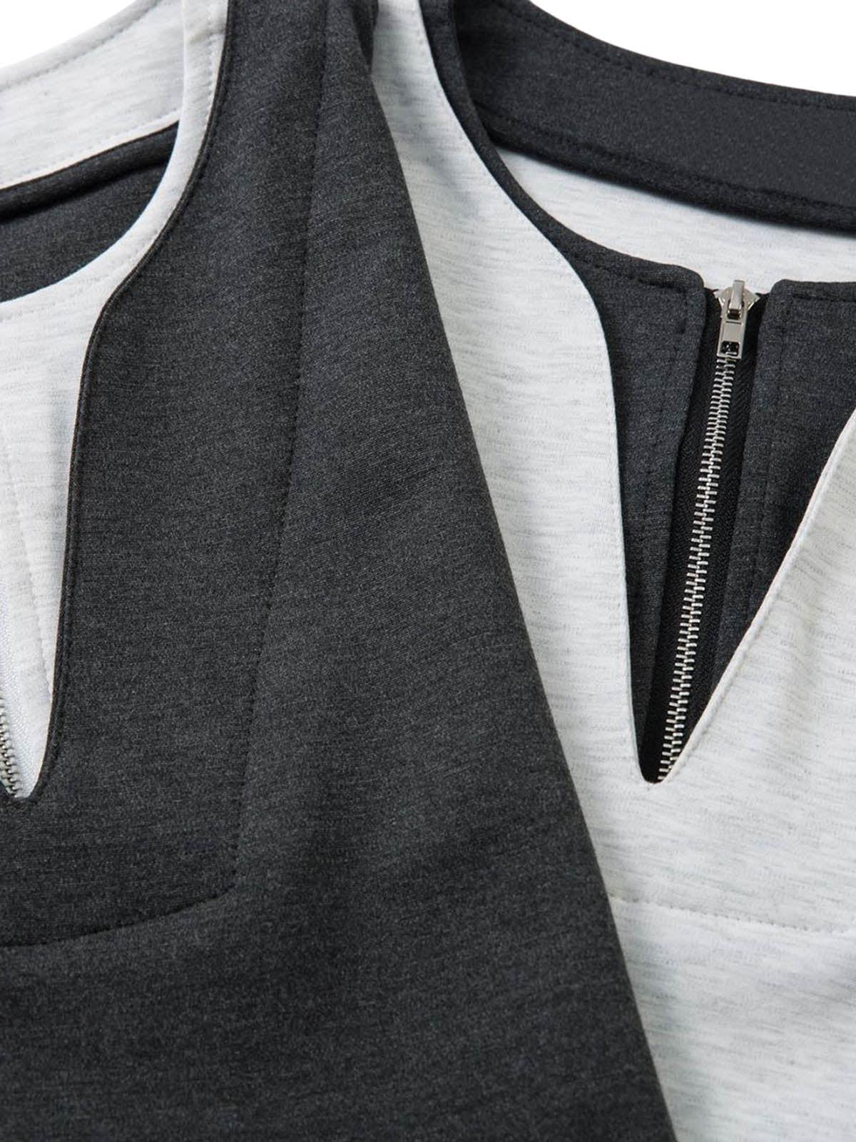 Contrast Color Stitching Faux Two-Piece T-Shirt