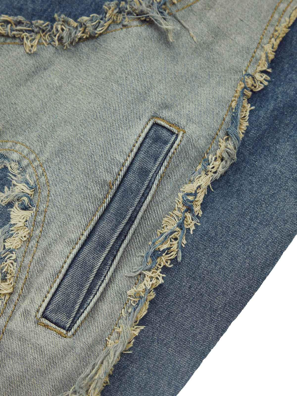 Contrast Denim Heart Stitching Street Rap Vest
