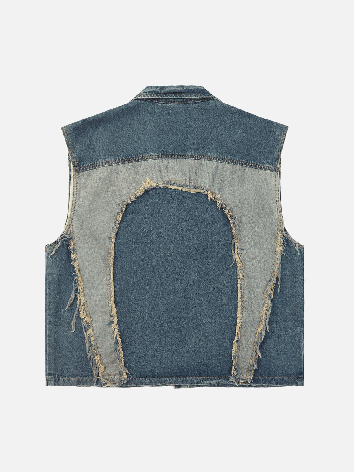 Contrast Denim Heart Stitching Street Rap Vest
