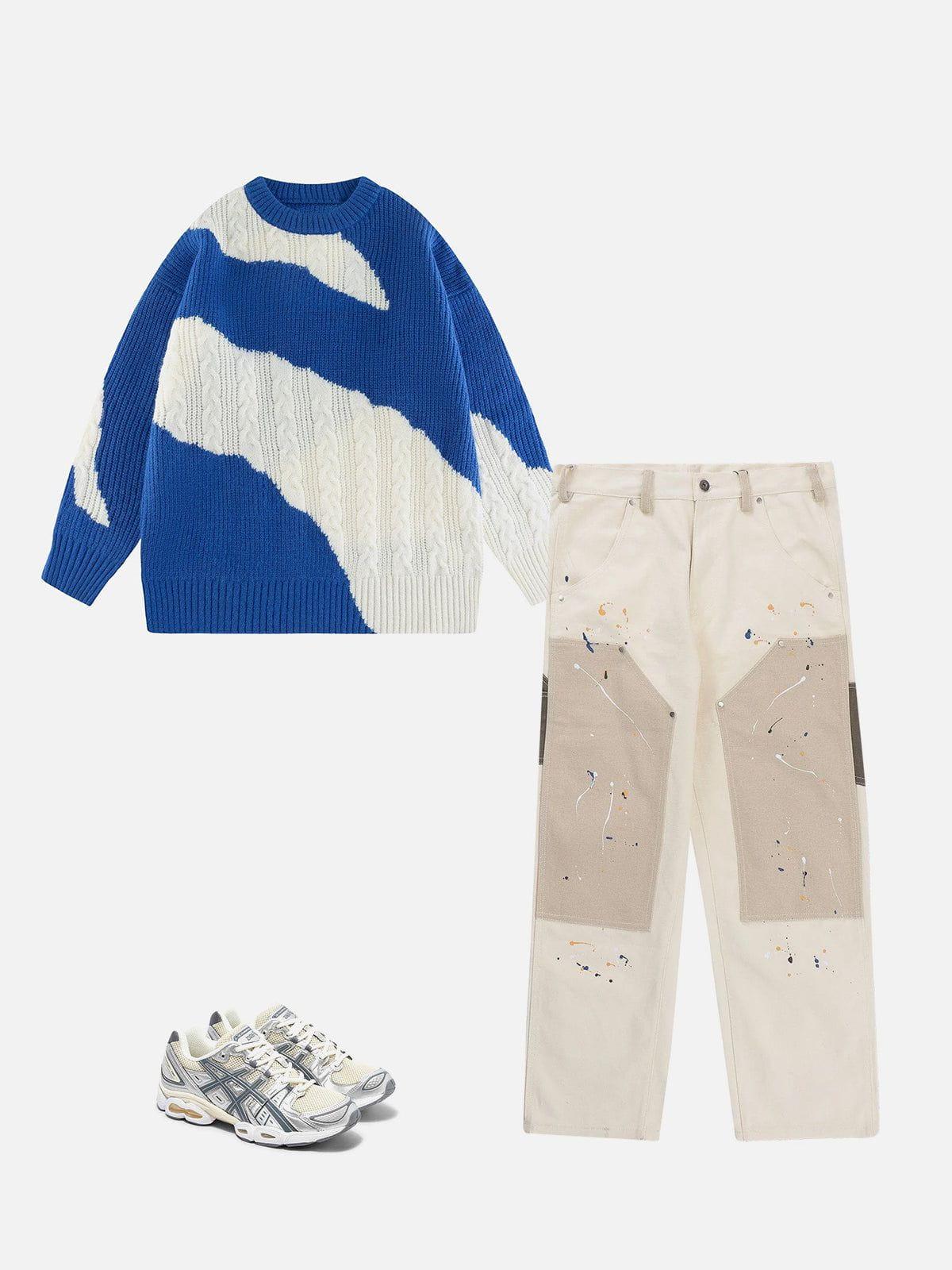 Contrast Irregular Design Knit Sweater