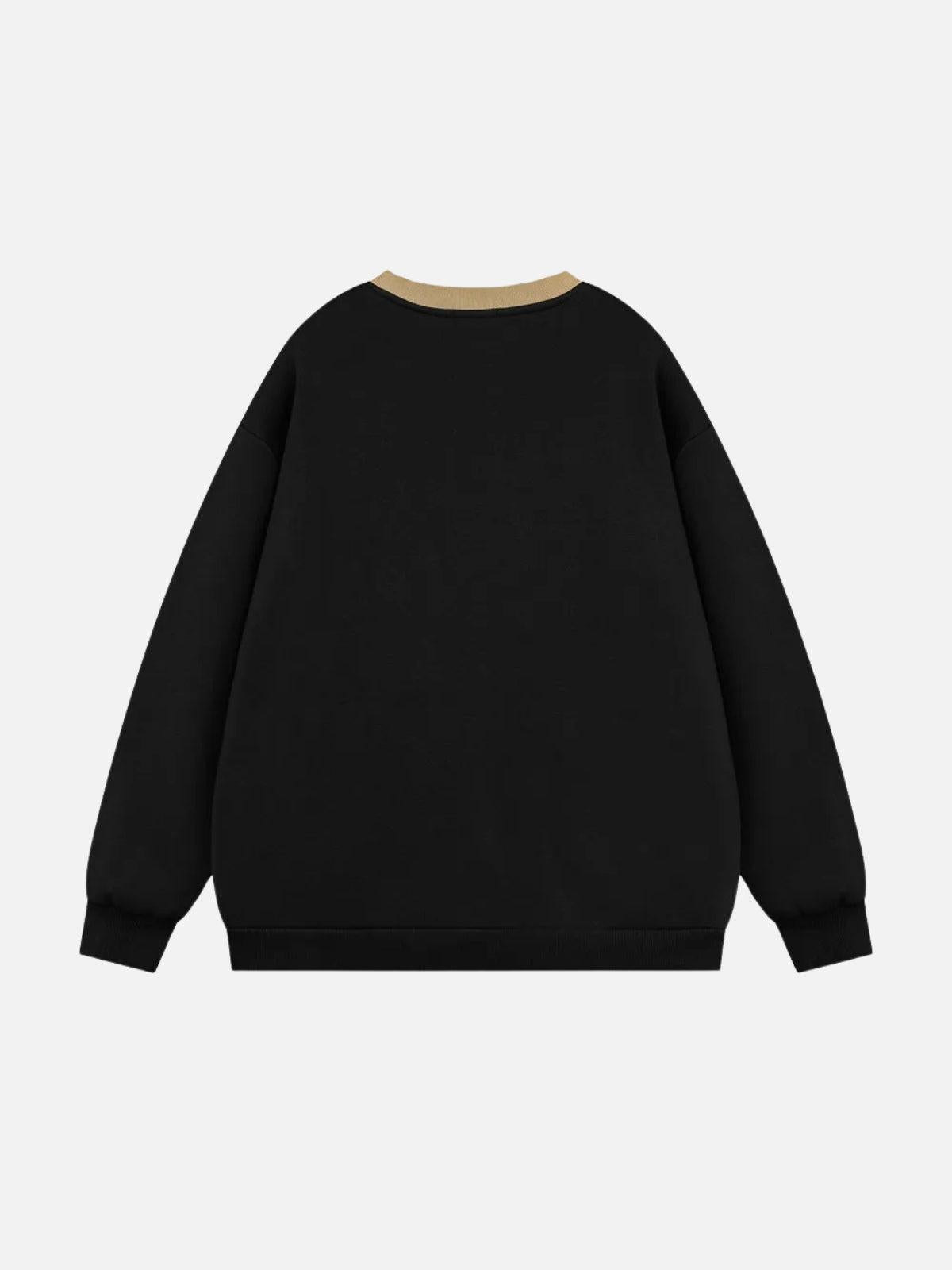Contrast Paneled Embroidery Sweatshirt