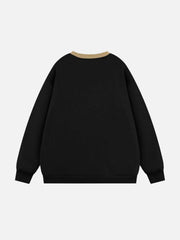 Contrast Paneled Embroidery Sweatshirt